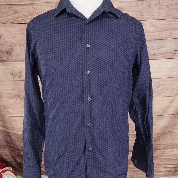 APT 9 LONG SLEEVE BLUE PAISLEY BUTTON DOWN SHIRT MENS SIZE L - Picture 3 of 8